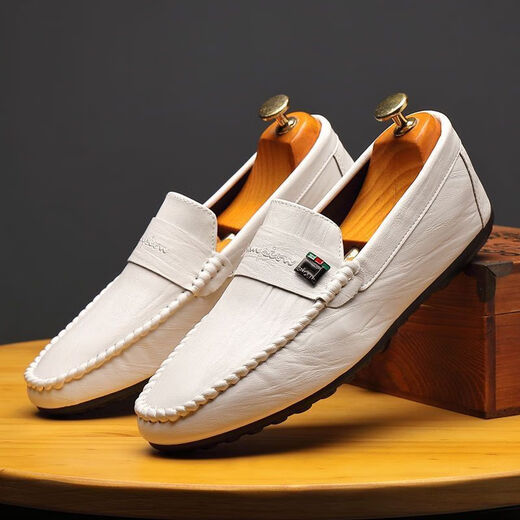 YRC Yierkang 2025 Doudou Shoes Мужская летняя мужская повседневная кожаная обувь с одной ногой в воздухопроницаемой туфли корейская версия 100 X-825 Белый 39