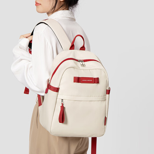 蔻一Cnoles蔻一撞色双肩包女2024新款防泼水书包女大学生背包旅游轻便 草莓奶昔