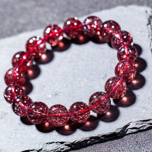 Dianzhao Natural Red Gold Strawberry Crystal Bracelet Super Seven Flower Crystal Women's Shining Diamond Blue Moonlight Tanzanite Tourmaline Strawberry Crystal Bracelet 9mm