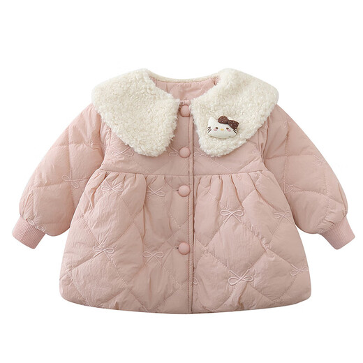 Burwilde International Brand Girls' Velvet Thickened Cotton Clothes 2025 New Winter Children's Winter Kitten Cotton Clothes for Girls Baby Protective Fur Collar Butterfly Quilted Embroidered Cotton Clothes Pink 120 cm