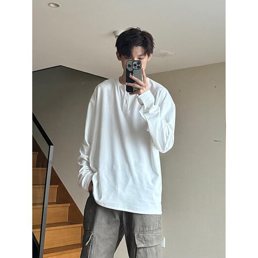 NYING Henry collar velvet sweatshirt for boys 25 autumn and winter new fashion brand simple inner layering shirt loose long-sleeved T-shirt black L (110-130Jin Jin equals 0.5 kg)