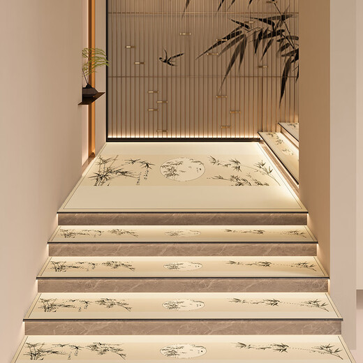 Shantoulin Village Neue Treppe im chinesischen Treppenmatte Stiefvolk Schrubben freier Kleber selbstklebende Stufen Anti-Rutschvilla Massivholz Teppichmatten Matte Treppe Jinghua Fumeneng-3886 1 Stück 30 cm*100 cm