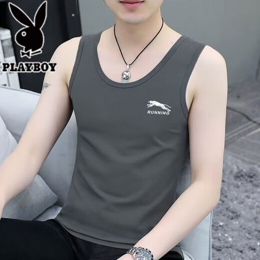 Playboy (Playboy) Herrenweste für Sommer Neue trendige Sport- und Fitnessweste schlanker Anpassungen in ärztem T-Shirt Ice Seidenbasis Sweatshirt 2-teilige China White + China Black Collection und Kauf M XL Empfohlen 165-180c110-125jin [Jin gleich 0,5 kg]