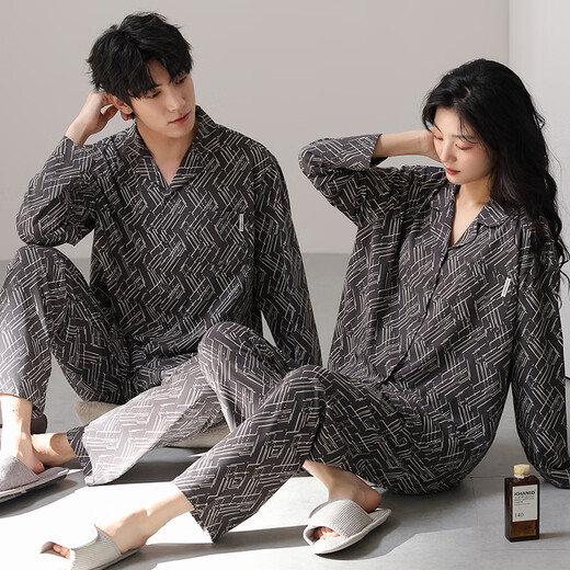
HUALIN FASHION pajamas spring and autumn cotton long sleeves can be worn on the outside black home clothes 6995 170 Women's M