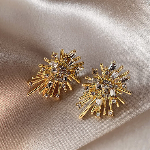 Irregular Fireworks Earrings 2025 New Popular Style Light Luxury High-Quality Autumn and Winter Temperament Earrings Niche Unique Earrings Gold Irregular Fireworks Earrings One Pair