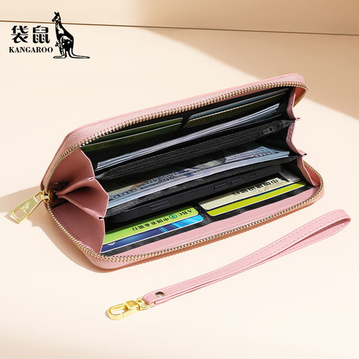 Kangaroo (DAISHU) wallet for women long leather hand-held wallet new 2025 fashion top leather zipper wallet pink fairy pink