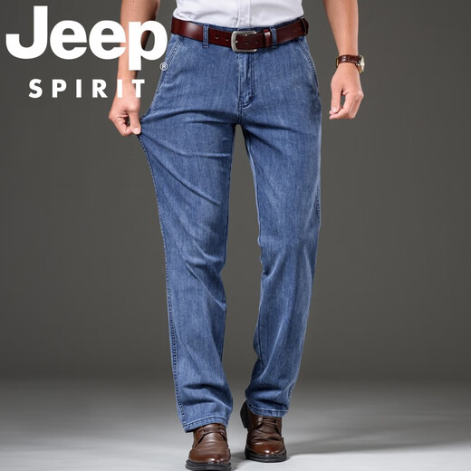JEEP SPIRIT吉普痞帅牛仔裤男士春夏季薄款美式宽松直筒弹性休闲长裤子男 蓝色j679 四季款不加绒 29 码数-腰围2尺2