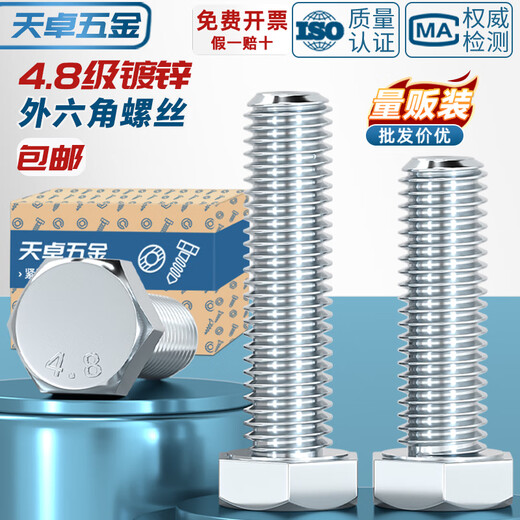 Tianzhuo Hardware 4.8 grade galvanized external hexagonal screws high strength bolts screw rod M8M10M12M14-M30mm M22*140 (half thread) 3 pieces