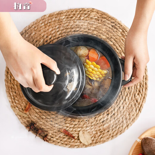 Zhiyin casserole stew pot household gas pot soup pot ceramic pot small casserole high temperature resistant Chinese medicine soup pot pot clay pot pot pot pot double color flower 3-5 people burned and replaced 3892ml