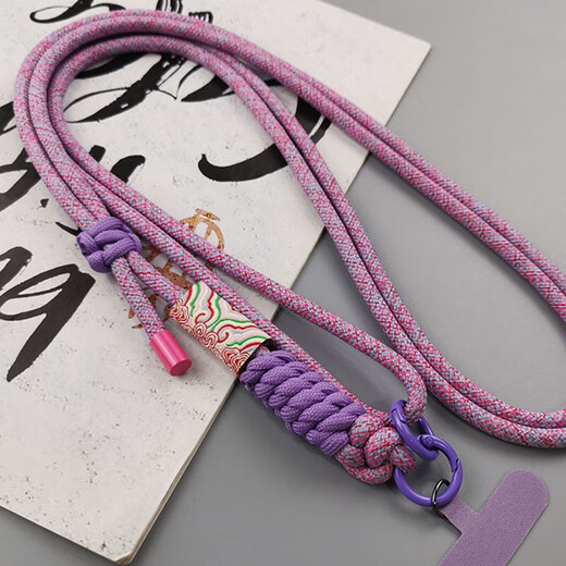 Mobile phone chain lanyard, hanging neck crossbody with clip, can be carried on the back, girls' high-end bag, anti-lost, fashionable Apple Huawei, national style colorful purple star pendant + clip