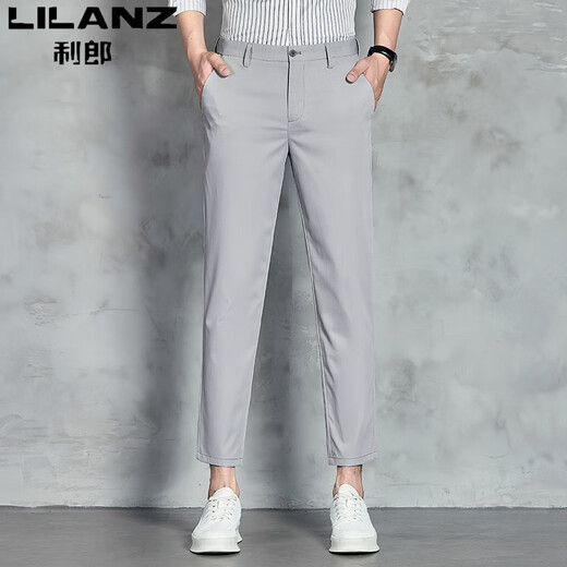 Lilang Men's Ice Silk Casual Starse For Men's Summer New New-Point Fashion Универсальный высококачественный бизнес по прямым ногам Thin Black YDL9898 33