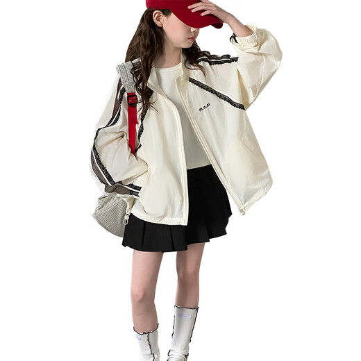 Yun Chumo Children's Sun Protection Clothing Ice Silk Jacket 2025 New Summer Clothes Girls Summer Thin Skin Clothing Sun Protection Clothes for Girls and Older Children Apricot 160 cm