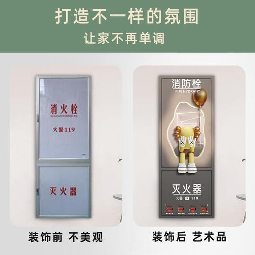 何佳功消防栓贴纸中式弱电箱消火栓美化贴画轻奢风装饰画标识翻新遮挡画 9734 小号65宽*80高
