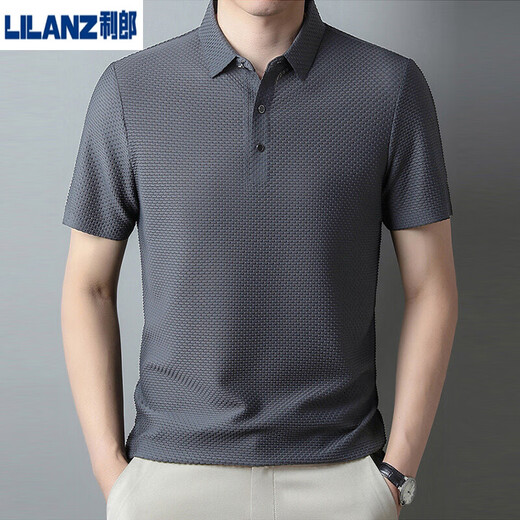 利郎翻领Polo衫男冰丝薄款爸爸装2025新款 卡其色L6173 M 80-100斤
