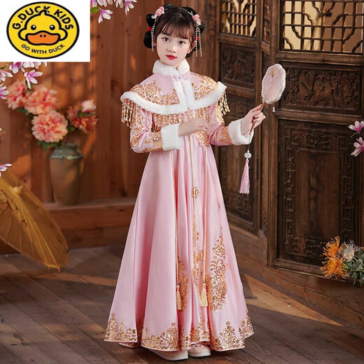 G.Duckkids Brand Girls Herbst- und Winterkleider Neujahr Neujahrswinterwinterstil 2024 Neuer Kinderrock Winter Hanfu Anbetung 9855 Red 110 cm
