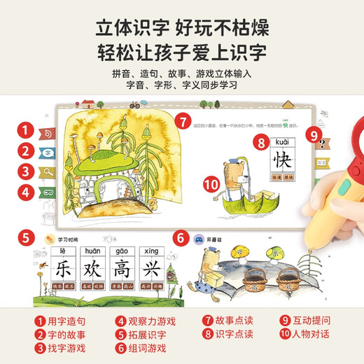 Shantoulin Village Smart Children’s Point Lese -Stift Baby Chinesisch und Englisch Frühschullernmaschine Zweisprachige Kinderlernmaschine Zweisprachige kognitive Bilderbuch Set 16 Bände + 32G Punkte