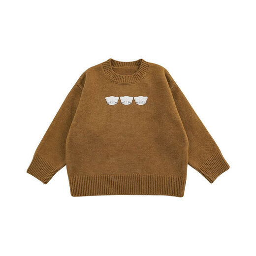 Young You Girl Little Bear jacquard Sweater Solid Color Niños juguetones y lindo tres lindas estrellas etiquetadas calientes top marrón 100 cm
