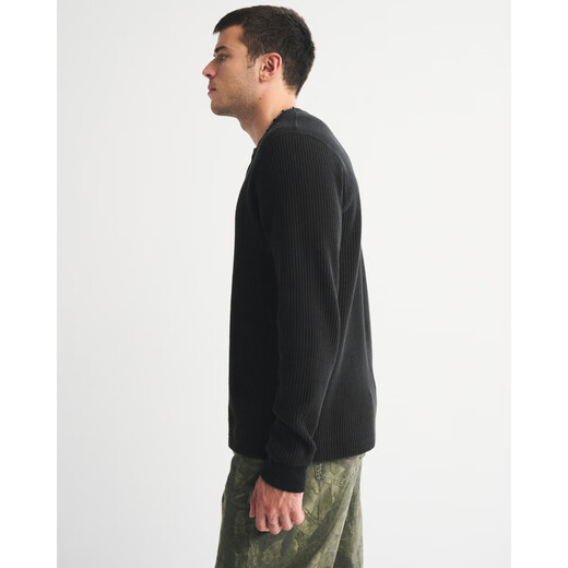 Abercrombie & Fitch Men's 25 Autumn and Winter New American Style Versatile Cotton Waffle Henley Collar Knitted Long-Sleeve T-Shirt 124-5645 Black M (180/100A)