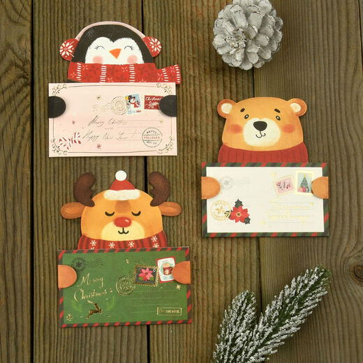 山头林村圣诞贺卡英文圣诞节平安夜礼物小卡片卡通可爱明信片幼儿园儿童小学生祝福留言卡手写信感谢折叠复 圣诞贺卡22021张装图案随机发