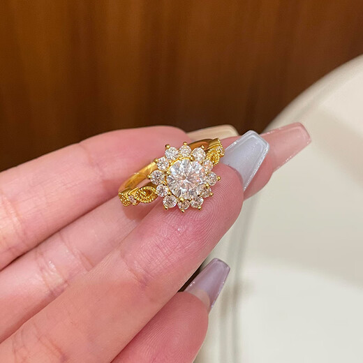 Qingyi 999 pure gold sunflower dove egg gold ring for women, flash gold ring, 520 gift for girlfriend, 11 circle size, gold about 1.8g-1.9g