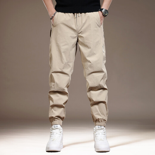 Canelin Kiskha high-end American ice silk quick-drying sports casual pants for men's summer thin style and trendy versatile Harun loose pants 9903 Khaki S suitable for 90-110Jin [Jin equals 0.5 kg]