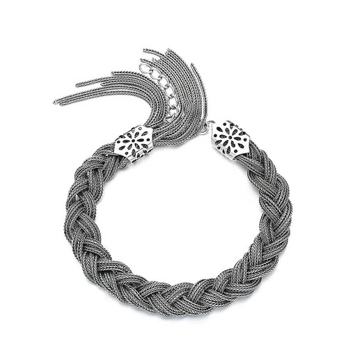 Fat Donglai's same style twist bracelet S925 silver bracelet for women with tassels, intricate braids, retro handmade silver ornaments, silver 925 bracelet, weight 28 grams