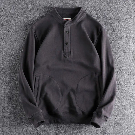 Kuraishi Kazuki Kuraishi Kazuki trendy brand Japanese retro Henley collar sweatshirt men's autumn and winter loose cotton Henley long-sleeved T-shirt Army Green 2XL 145-160Jin Jin equals 0.5 kg