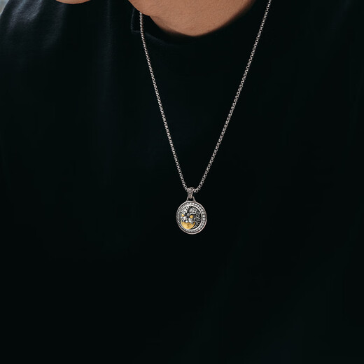 Mingyang Decorative Sea gold coin can be rotated 925 sterling silver Pixiu necklace men's medal pendant high-end original accessories gift Pixiu pendant + silver chain 55cm