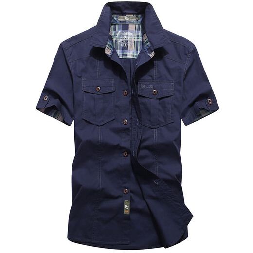 Bao Qiaoxu Summer Camisa de manga corta Camiseta holgazina para hombres Camisas de trabajo Multi-bolsillo