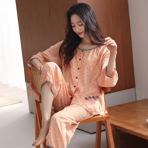 Yalu Pure Cotton 7-Viertel-Ärmel-Pyjamas für Frauen im Sommer kurzärmelige neun Viertelhosen für sommerdünnen Dünngrößen Reine Baumwoll-Kleidung 4840 [Damen-Baumwolle] M 80-100jin [Jin entspricht 0,5 kg]