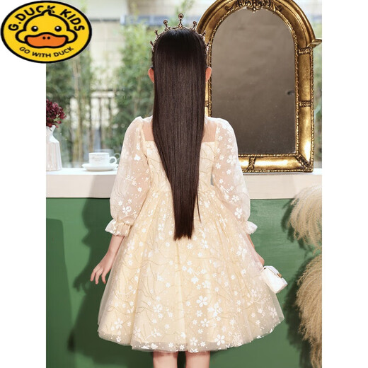 G.DUCKKIDS女童礼服轻奢小众钢琴演出服儿童生日公主裙长袖主持人花童婚礼裙 热售9215白色长袖【单裙】 110 cm 建议身高100-105cm年龄4