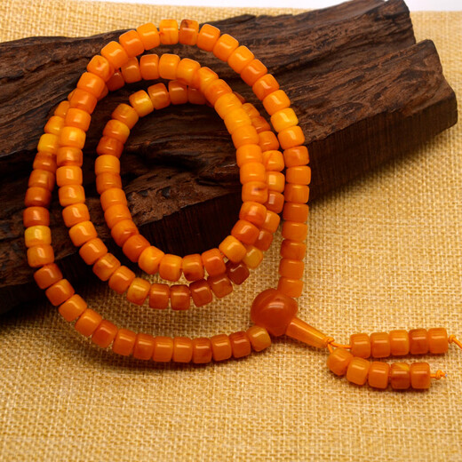 Fat Donglai's same authentic natural beeswax bracelet, old barrel beads 108 Buddha beads, Polish amber necklace, rosary bead bracelet, collection grade barrel beads 10x8mm, men's style, 108 pieces