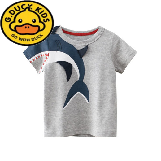 G.duck children's short-sleeved T-shirt pure cotton 2025 summer new boys' wear baby round neck cartoon tops for children and middle-aged children trendy short-sleeved 9740 car aqua blue 110