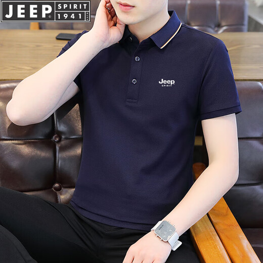 Jeep Spirit Jeep Kurzarm T-Shirt Herren-Halbärmel-Oberpolo-Männer-New Sommer-Casual Business-Geschäfte im mittleren Alter und jungen Streifen halb 6636 Zanglan M-(90jin [Jin ist gleich 0,5 kg] -115jin [Jin ist gleich 0,5 kg])