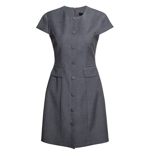 Roeyshouse Roe Intellectual Couleur solide Robe de cou rond pour femmes 2025 Summer New Style Commuter mince jupe droite 12170 Gray L