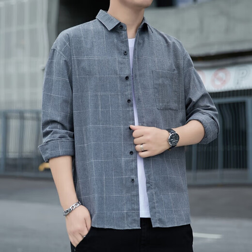 Official website, Fang Ship Store Flag Official website, American plaid shirt jacket, men's 205 autumn fashion brand, long sleeves, men young people loose K12109 khaki M