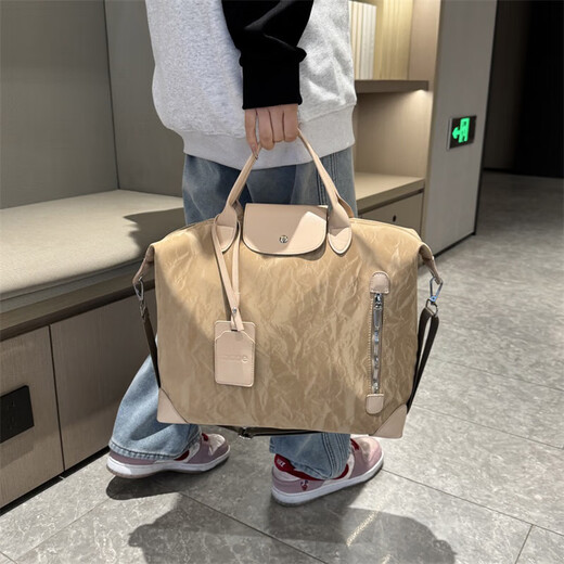 新款大容量短途旅行包简约时尚百搭男女健身包行李包旅行手提单肩 棕色 均码