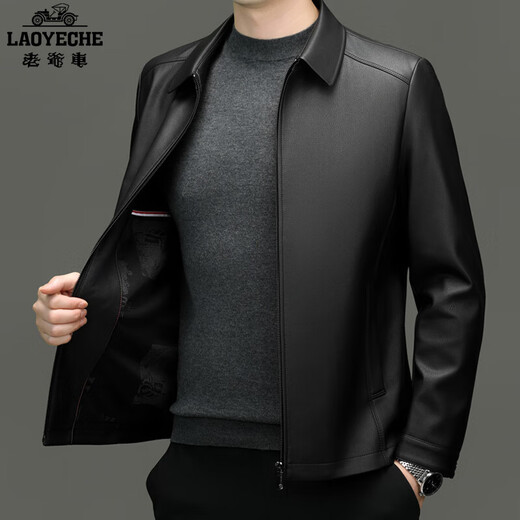 Pathers d'âge moyen et âgé de voiture classique printemps, automne et hiver NOUVELLE Veste en cuir pour le revers pour hommes Imitation en cuir veste en cuir veste en cuir veste noire plus en velours 3xl 190 recommandé 175-190jin [Jin est égal à 0,5 kg]