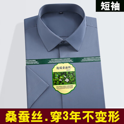 迟绚无痕冰丝弹力衬衫男桑蚕弹力白衬衫免烫修身职业男士商务正 白色眞丝至短衣袖至771 均码 3895至115斤