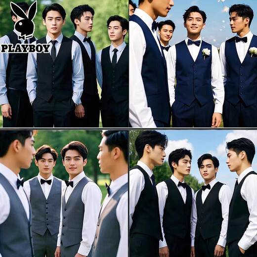 
Playboy best man suit brothers suit vest white shirt summer dress wedding three-piece suit large size western style black (vard + trousers + white shirt) black bow tie XL