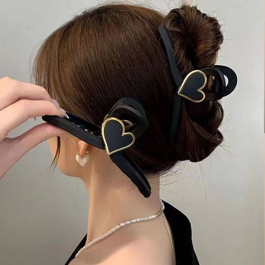 Temperament high-quality matte black clip large 13CM new shark hair clip clip women's back head scratcher headdress Peach heart [13CM] matte
