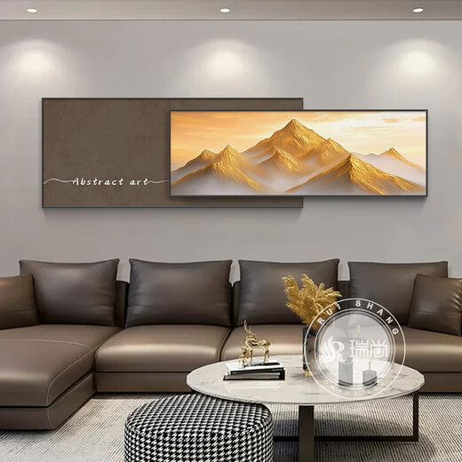 Ruishang Modern Light Luxurious Living Room Decoration Painting Simple and Atmosphere Overlay Painting High-end Abstract Sofa Background Wall Hanging Painting Minimalist Golden Years 58*140+46*140/Suitable for 3m Sofa/Crystalline Porcelain
