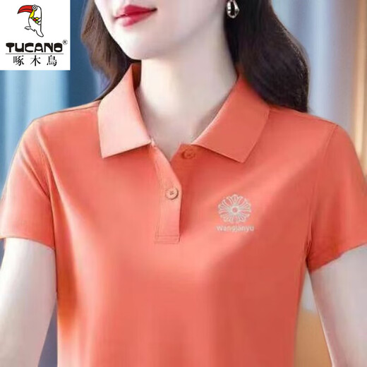 啄木鸟休闲polo衫短袖T恤女夏季新款中年妈妈装宽松大尺码显瘦翻领上衣 YC-6629玫红色 M 【建议85-100斤】