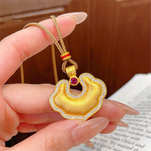Laomiao Gold Shop Necklace Ancient Method Real Gold Packed with Silver Dots and Diamonds Brushed Auspicious Ruyi Lock Pendant Women's Light Luxury Brushed Ruyi Lock Pendant Single Pendant