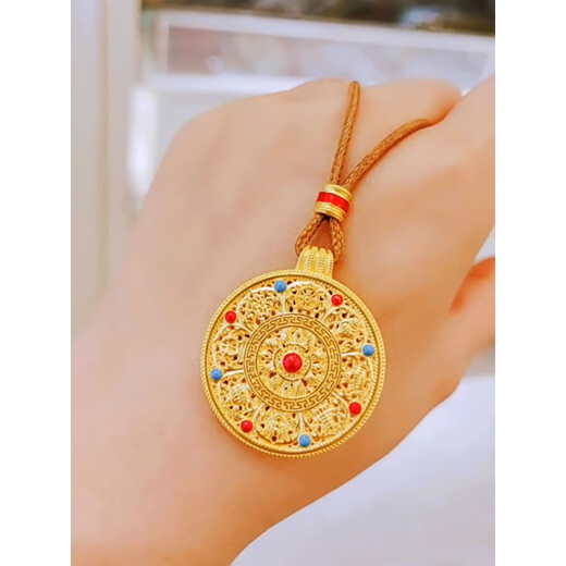 Centenary-old Minxiang gold-plated silver enamel pendant sweater chain ancient method inheritance new Chinese style hollow eight-treasure compass enamel color compass comes with brown rope high-end gift box