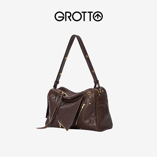 
GROTTO Gele 25-year new SoftCollar Bowling Bag Shoulder Bag Small Medium Commuter Crossbody Bag Black Brown M Ancient Gold