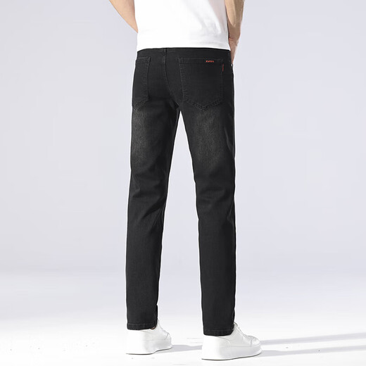Catman (Miiow) High-End-Jeans-Jeans Sommer dünne schlanke elastische gerade Hosen im mittleren Alter und vielseitige Waschhose 1048 Schwarz 33