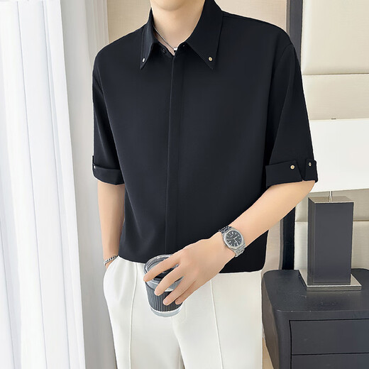 ITELIMA International High Luxury Brand Summer New Cool Ice Silk Herren-Hemd-Hemd-Bündel Fünf-Punkte-Kurzarm Casual 1048 Mousse Brown [Geschenkbox] L _Suggiert 120-140jin [Jin ist gleich 0,5 kg]