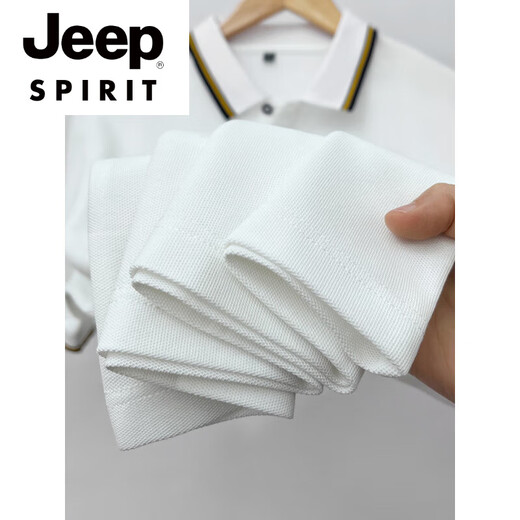 
JEEP SPIRIT2025 Summer Men's Short Sleeve T-shirt Lapel Double Embroidery POLO Shirt High-end Brand Heavy Ice Silk Half Sleeve T-shirt J838 Khaki M - Recommended 90-110Jin [Jin equals 0.5 kg]