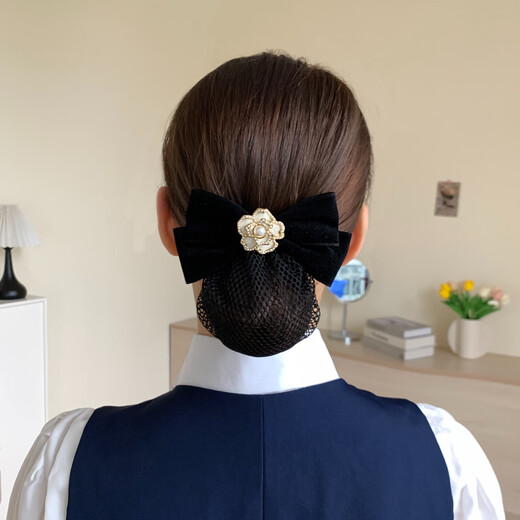 蝴蝶结发夹女生后脑勺多发卡夹发饰绒面弹簧夹发网头花盘发发袋 【K694-D款细网】